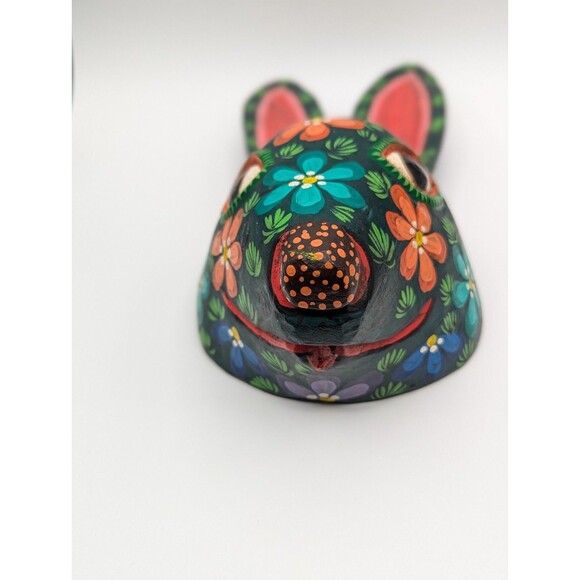 Hand Carved & Painted Guatemalan Wooden Dance Mask Wall Decor Rabbit Floral - Picture 7 of 16